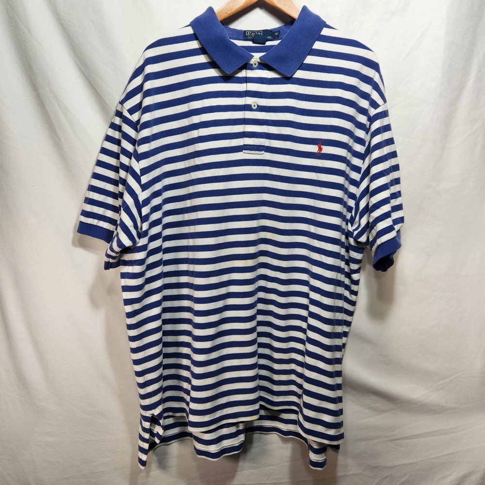 Polo Ralph Lauren‎ Mens Short Sleeve Polo Shirt Size 3XB Blue White Stripe